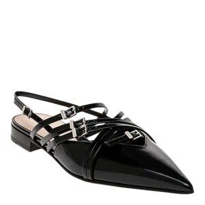 NWB Gucci Seraphine Strappy Buckle Pointed Toe Flats Slingback Black 39.5 796015